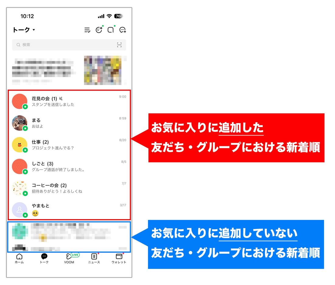 LINEのお気に入りの順番