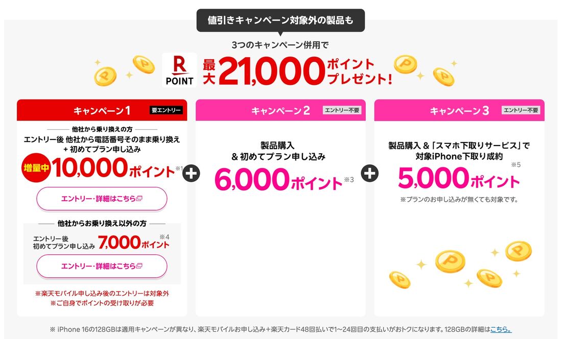 楽天モバイル iPhone 16 キャンペーン 他社からの乗り換えで48回払い