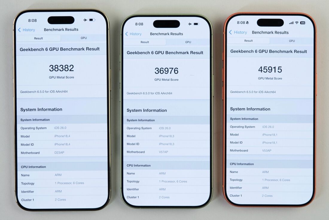 GPU性能はiPhone 17 Pro(右)が秀でている
