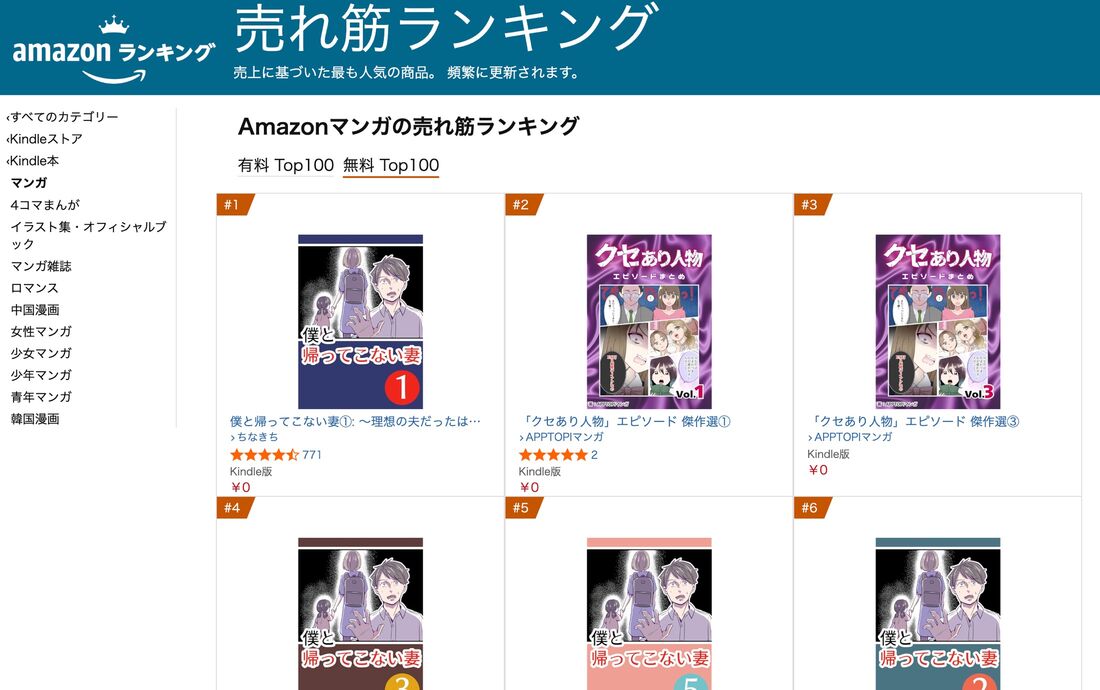 無料マンガの売れ筋ランキング