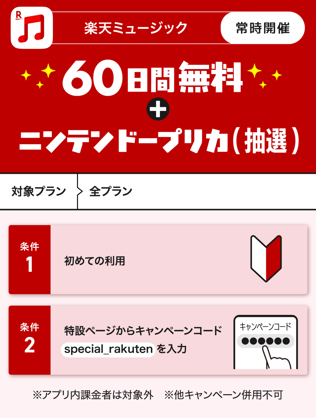 楽天ミュージック 60日間無料＋ニンテンドープリカ
