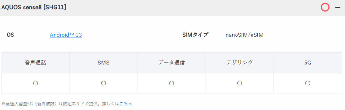 J:COMモバイル版AQUOS sense8の対応状況