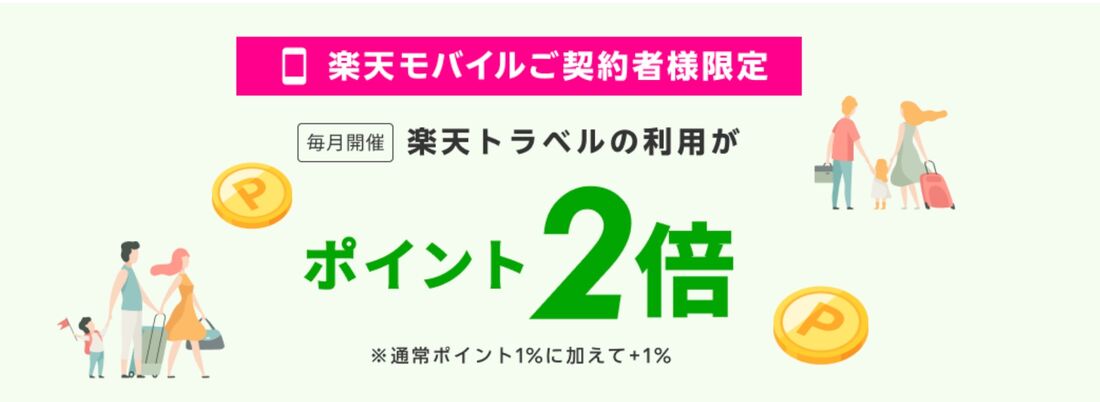 楽天モバイルユーザー限定、国内宿泊で楽天ポイント2倍