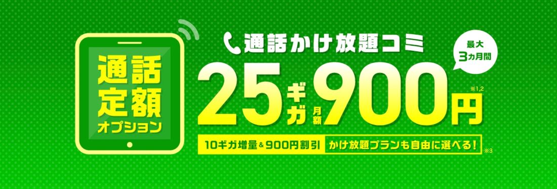 通話かけ放題　25ギガ900円