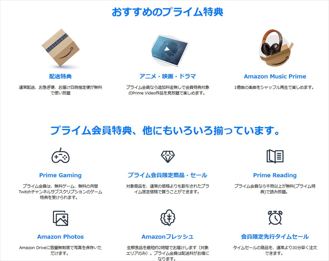 Amazonプライム会員　特典
