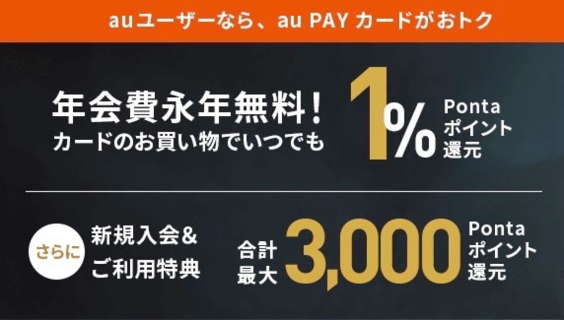 au PAY カード新規入会と利用で3000ポイントもらえる