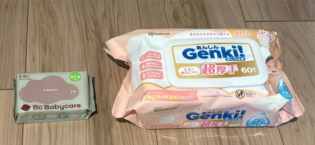 2種類のおしりふきが入っていた。おしりふきはすぐに使い切ってしまうので何個あっても困らない