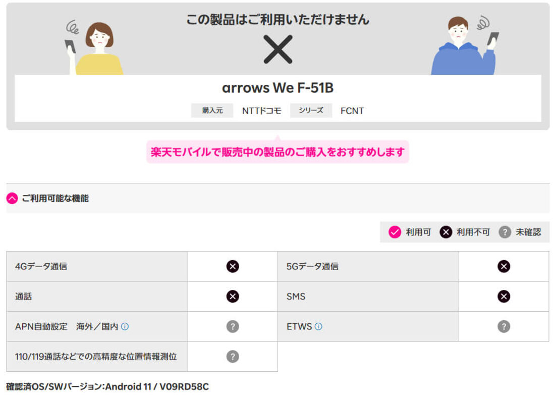ドコモ版対応状況