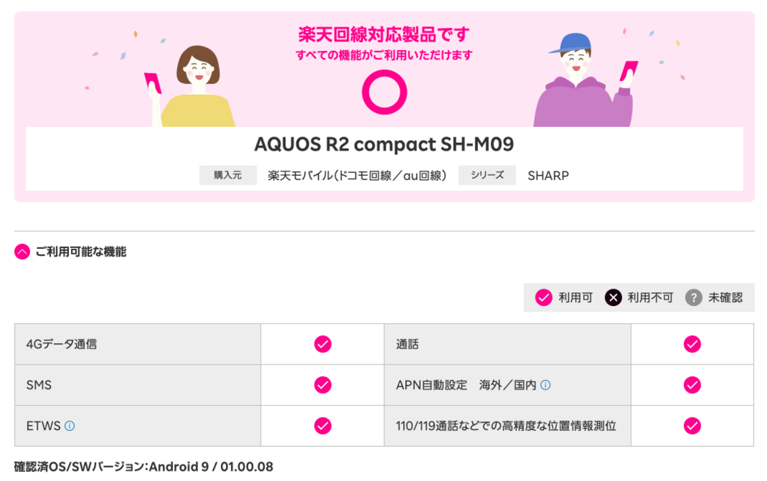 楽天モバイル 楽天モバイル（ドコモ回線／au回線）版AQUOS R2 compact