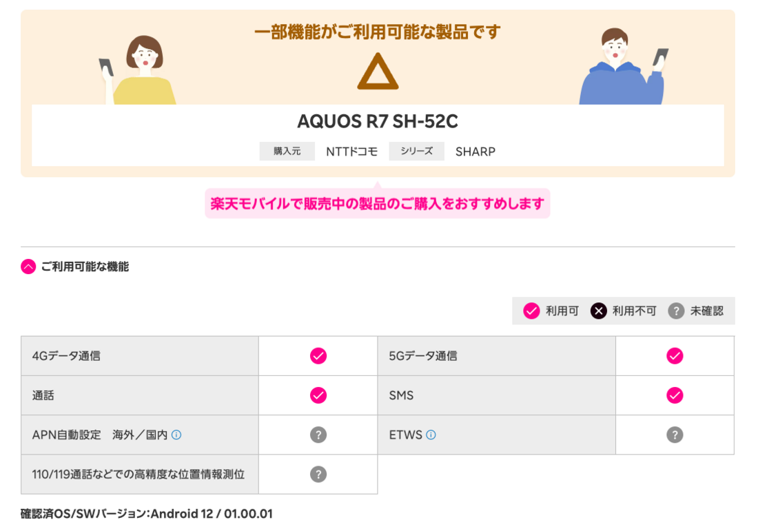 楽天モバイル ドコモ版AQUOS R7 SH52C