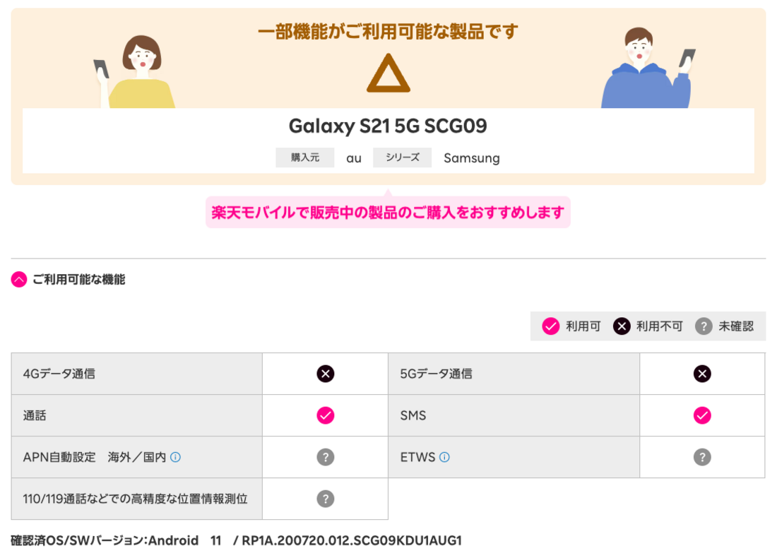 楽天モバイル au版Galaxy S21 5G SCG09