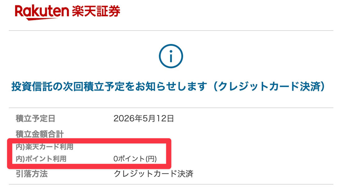 楽天クレカ積立　ポイント利用