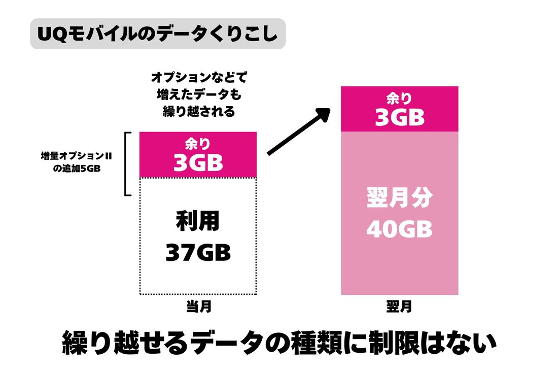 繰り越せるデータの種類に制限はない