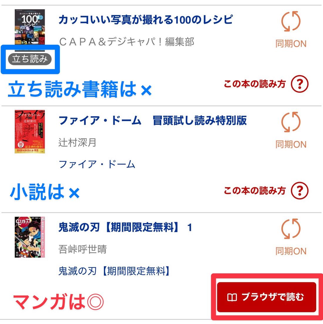 ブラウザに対応しているのはコミックや雑誌などの一部書籍