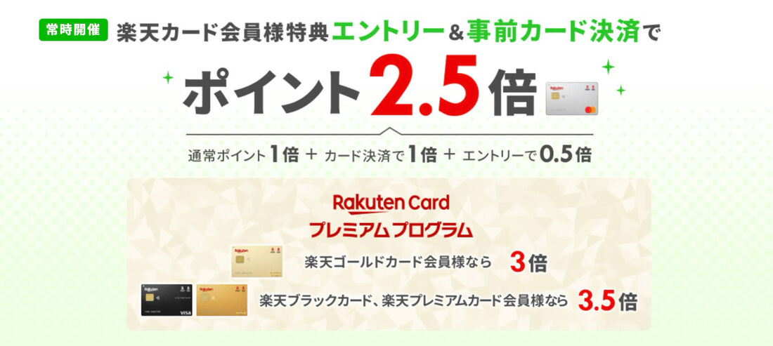 楽天カード会員様特典 エントリー＆事前カード決済でポイント2.5倍