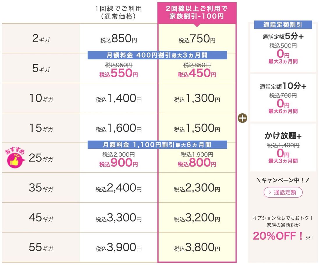IIJmioの料金体系