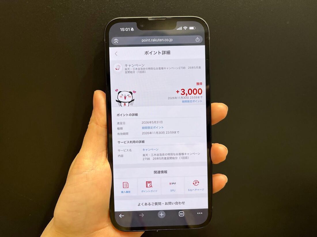 新規契約で三木谷キャンペーンを利用した場合、初回のポイント付与数は3000ポイント