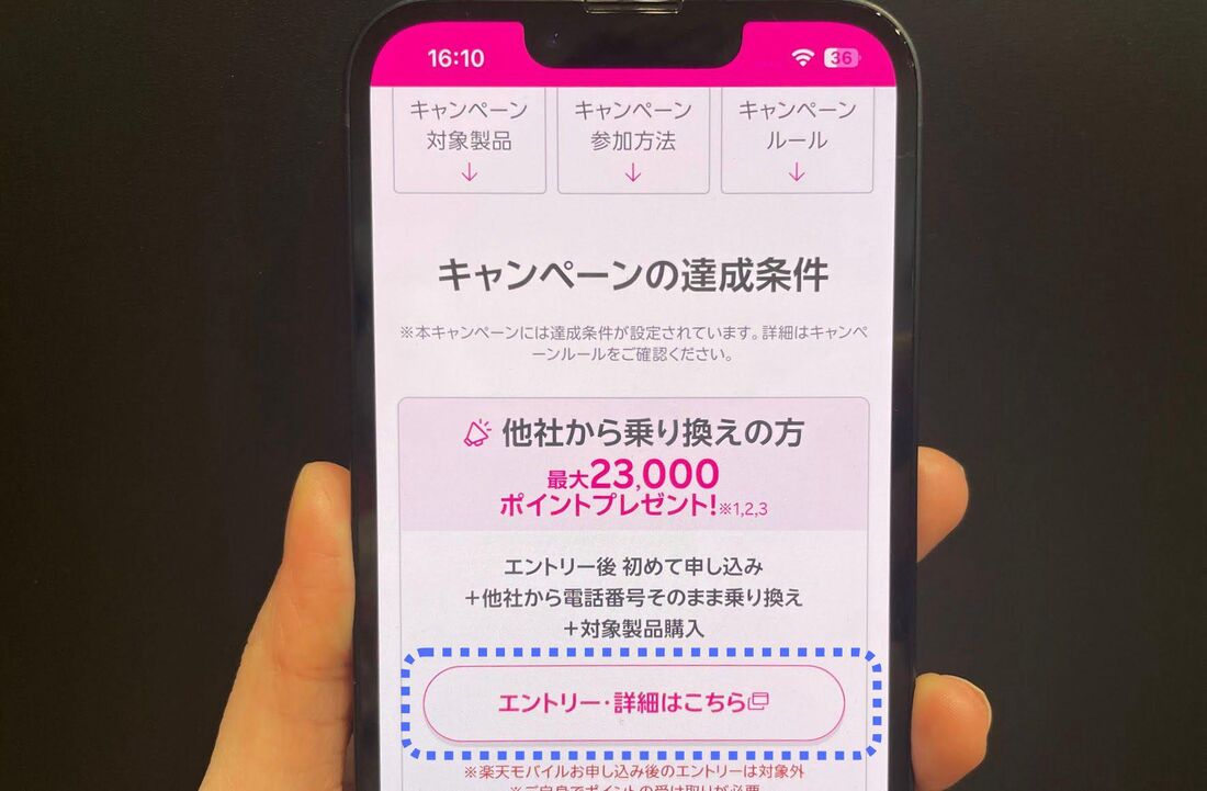 特設ページにアクセスして「エントリー・詳細はこちら」を押す