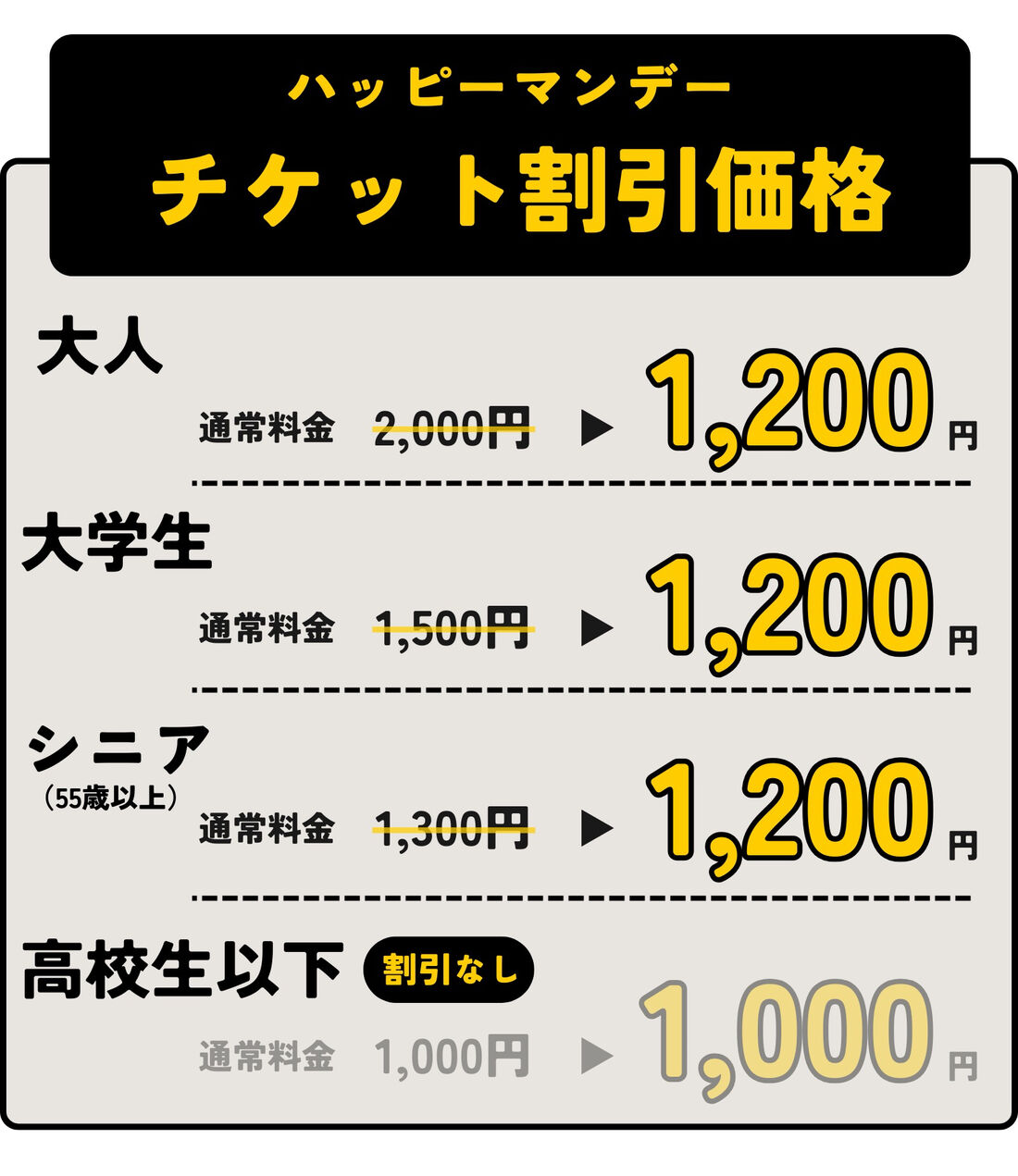 ハッピーマンデー　チケット割引価格