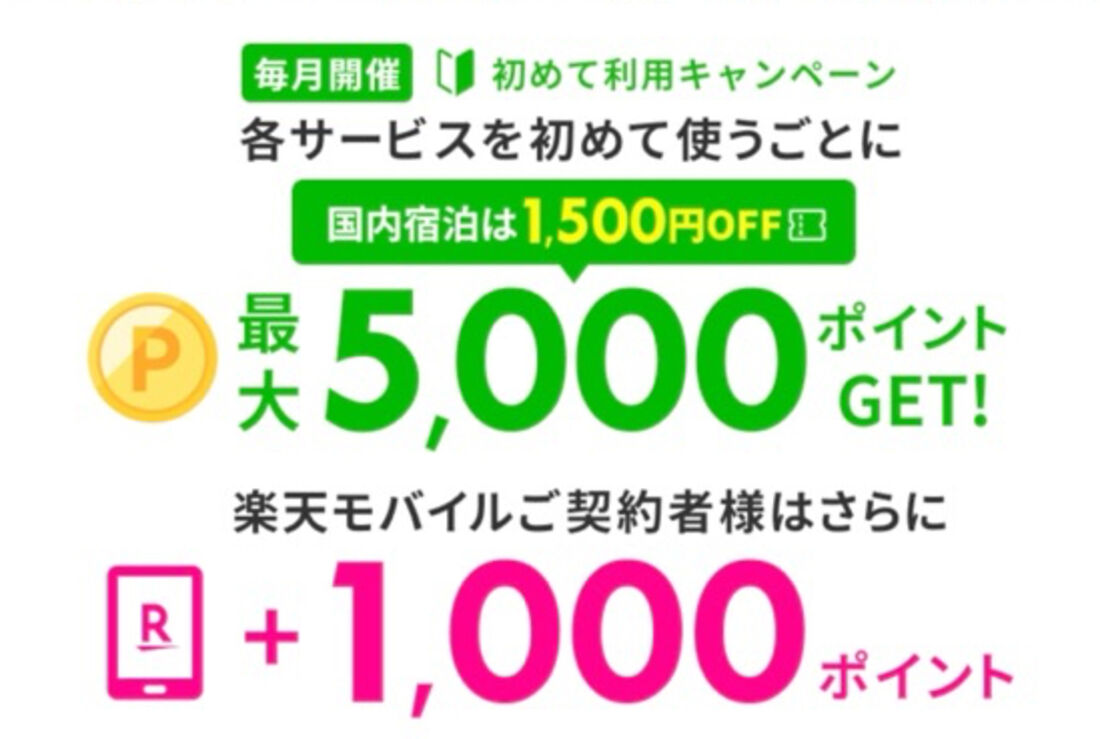 初めての利用で最大5000ポイントプレゼント