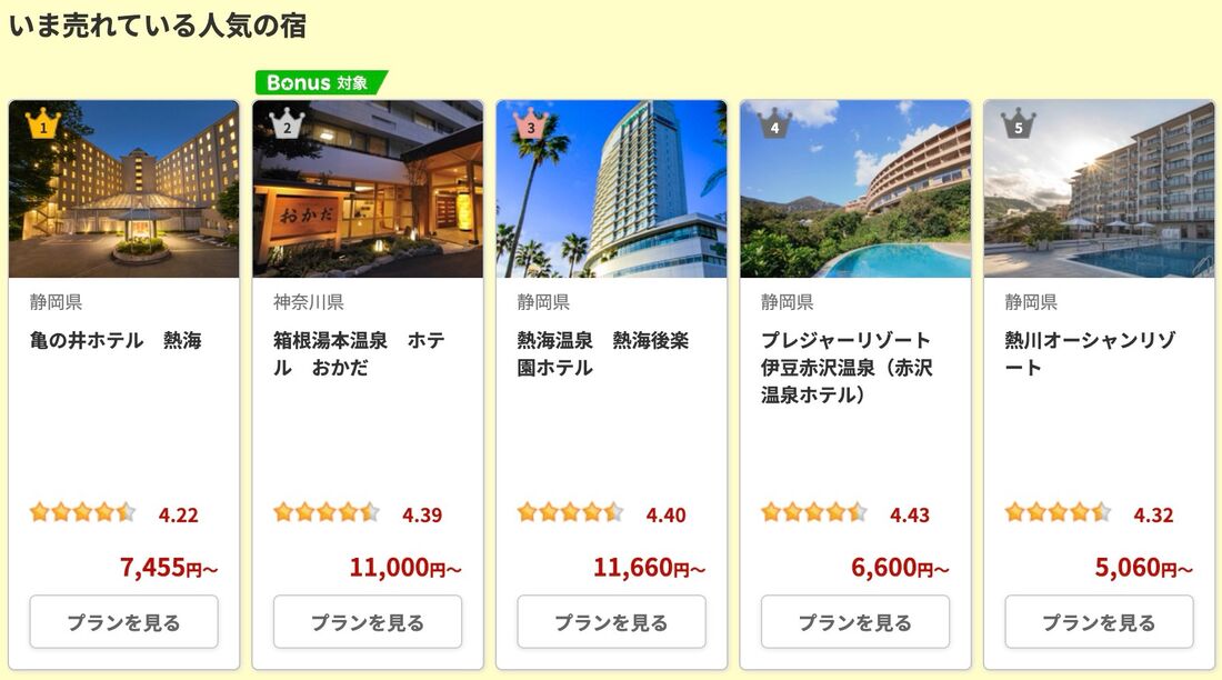 楽天トラベルサマーSALE：伊豆・箱根の割引プラン