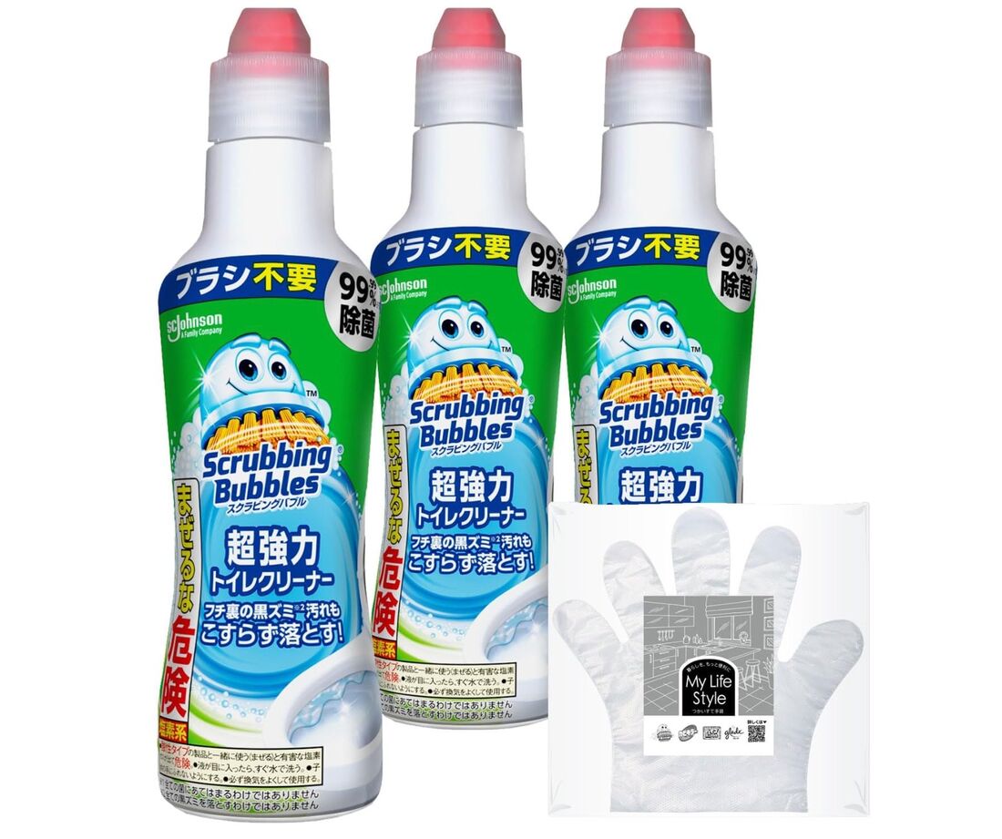 スクラビングバブル（Scrubbing Bubbles）超強力トイレクリーナー（400g × 3本・手袋つき）