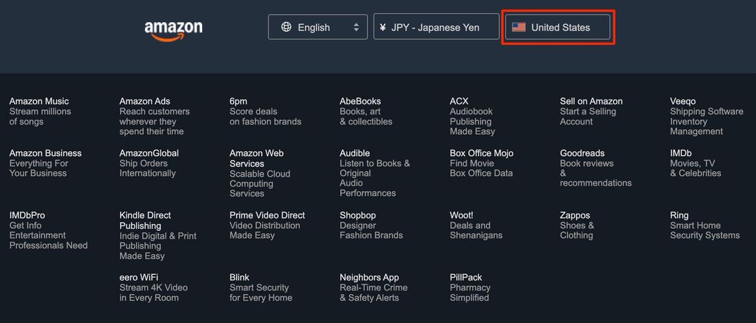 画面下部の国名部分をクリック