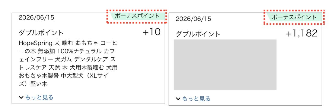キャンペーンでの獲得履歴は「ボーナスポイント」のバッジが付与される