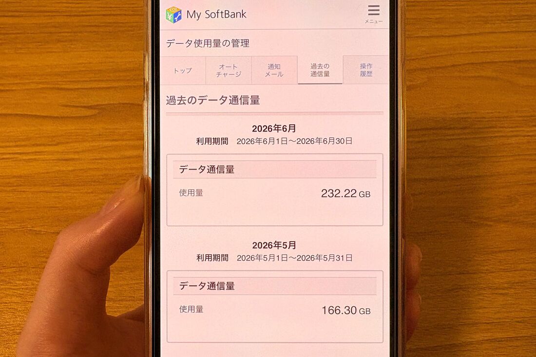 My SoftBankで過去数カ月分のデータ利用量を確認する