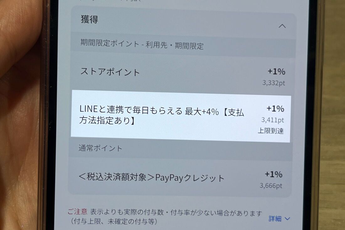 実際に筆者がYahoo!ショッピングでポイント獲得上限に到達したときの画面