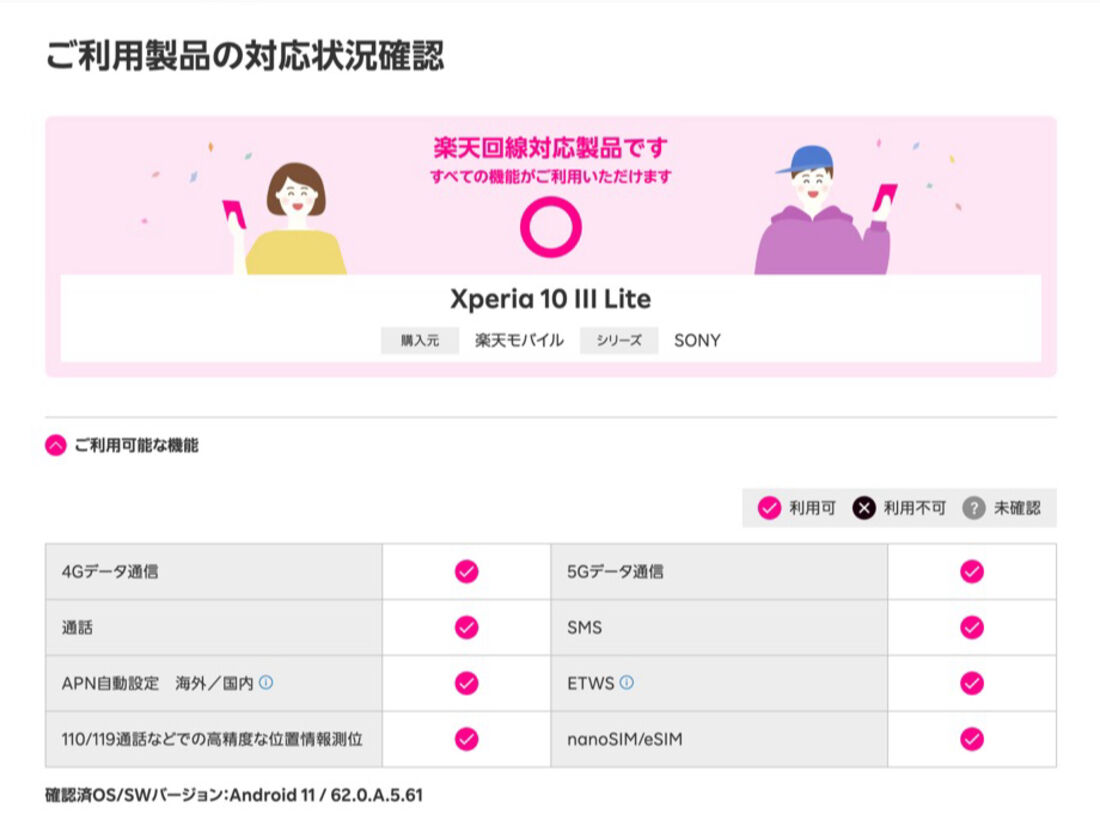 楽天モバイル版「Xperia 10 III Lite」であれば、すべての機能に対応している