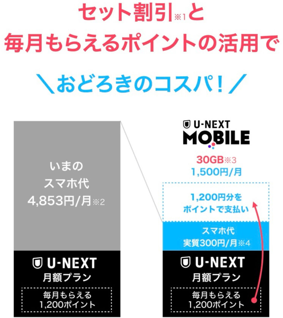 【U-NEXT MOBILE】毎月20GBのデータ量とU-NEXT、ポイント利用で月額2489円