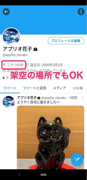 【Twitter】プロフィールの位置情報を追加