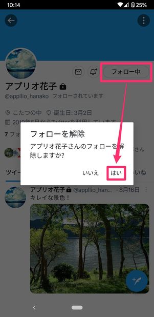 【Twitter】個別にフォロー解除