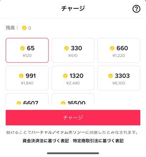 コインのチャージ画面