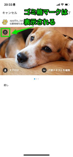ゴミ箱ボタンは表示される
