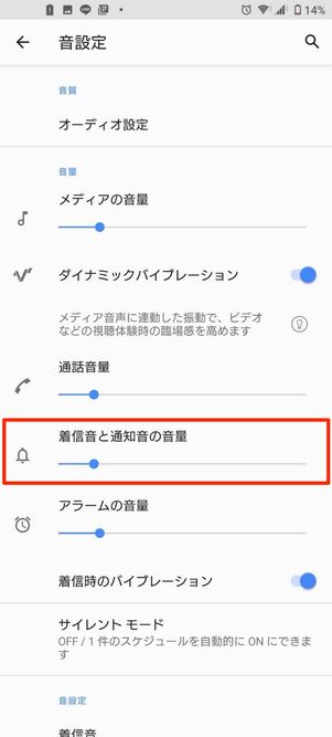 着信音と通知音の音量