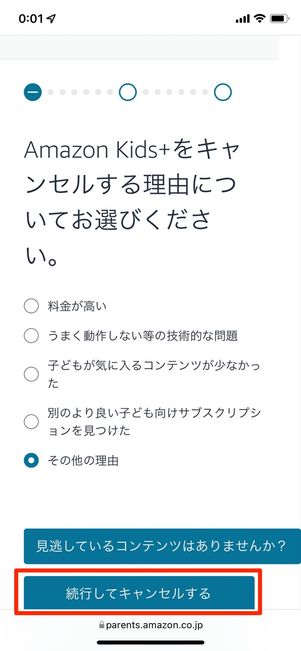 続行してキャンセルする