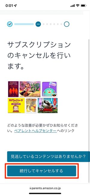 続行してキャンセルする