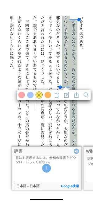 ハイライトやメモ、辞書機能も充実