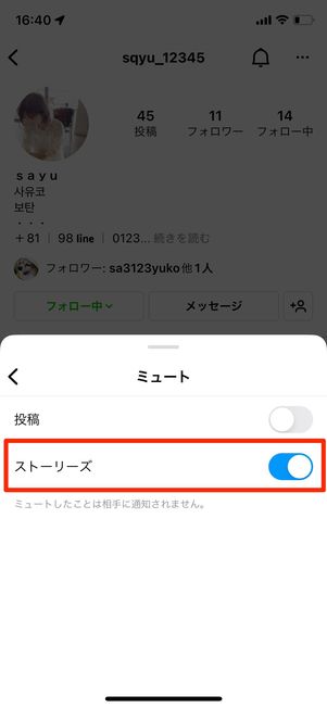ストーリー ミュート