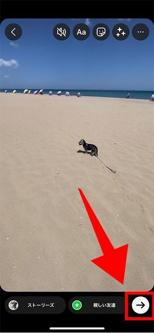 ストーリーの画面から→をタップ