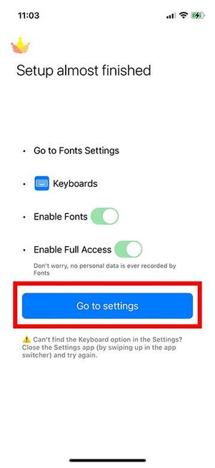 Fontsのセットアップ画面