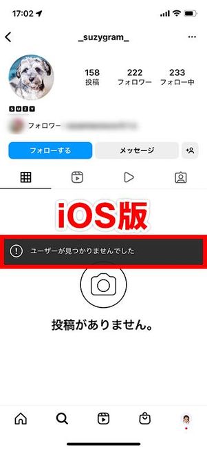 ブロックしたユーザーのプロフィール画面(iOS版)