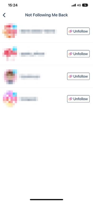 フォローバックされていないアカウントが表示される