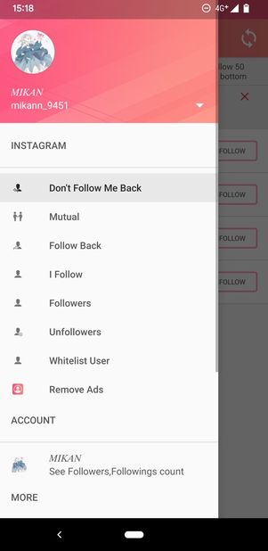 最近フォローを外された人(Unfollowers)などもチェックできる