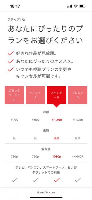 Netflix 登録 プラン選択
