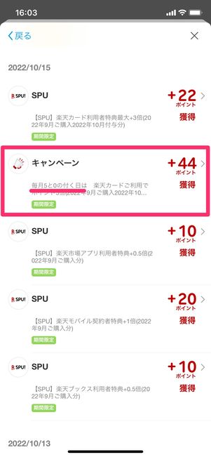【楽天市場:5と0のつく日キャンペーン】付与ポイントの確認