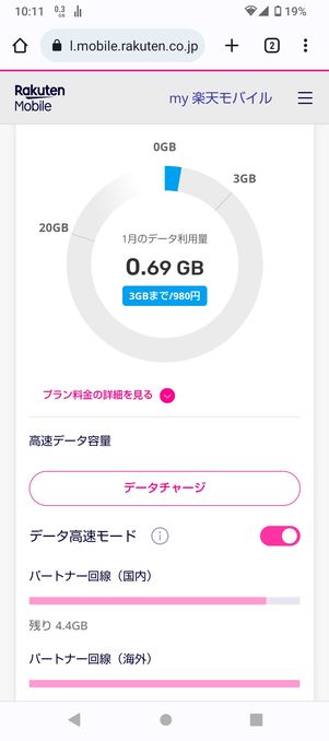 【Android】my Rakuten Mobileでデータ通信量を確認