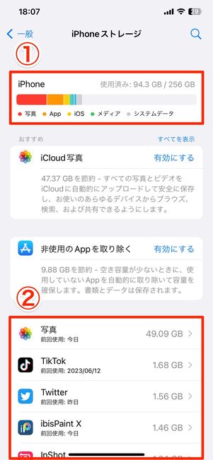 ②は下へ向かってスクロールするとすべて見られる